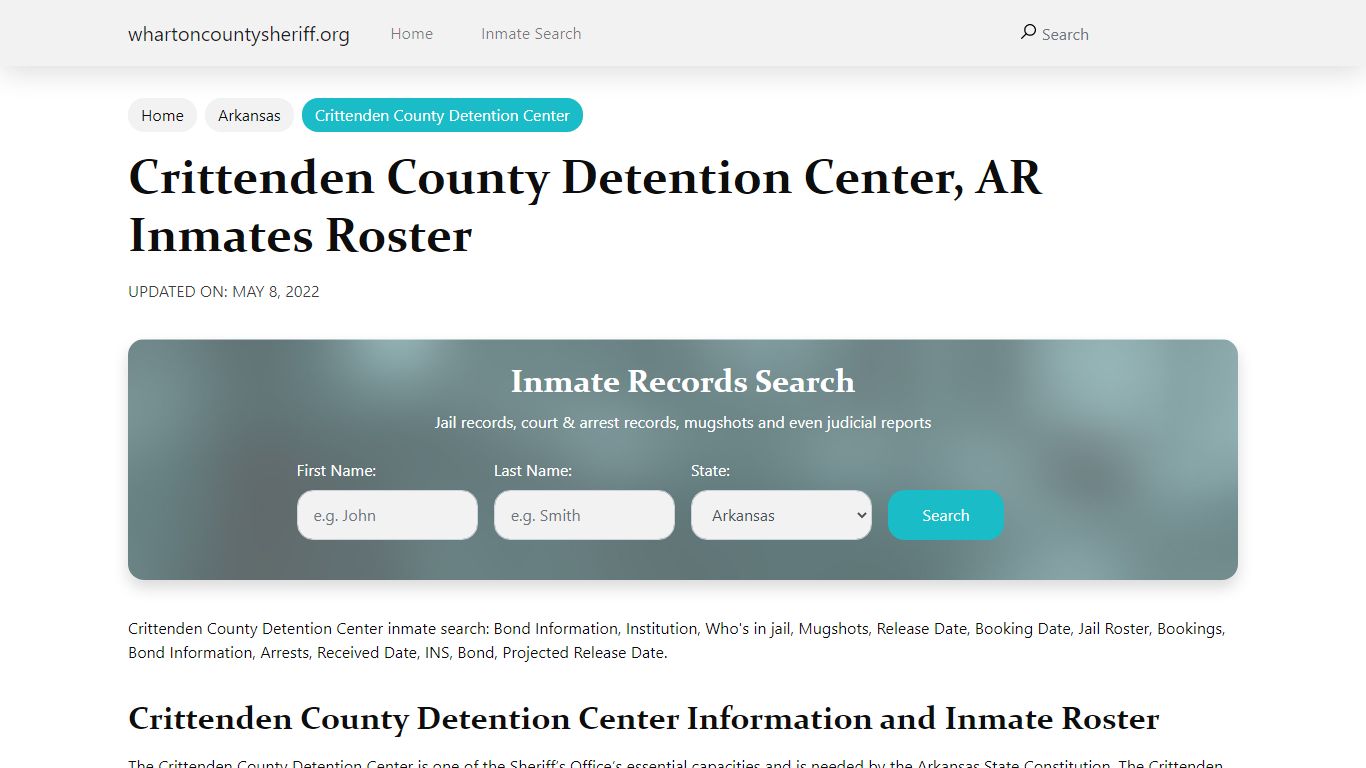 Crittenden County Detention Center, AR Jail Roster, Name ...
